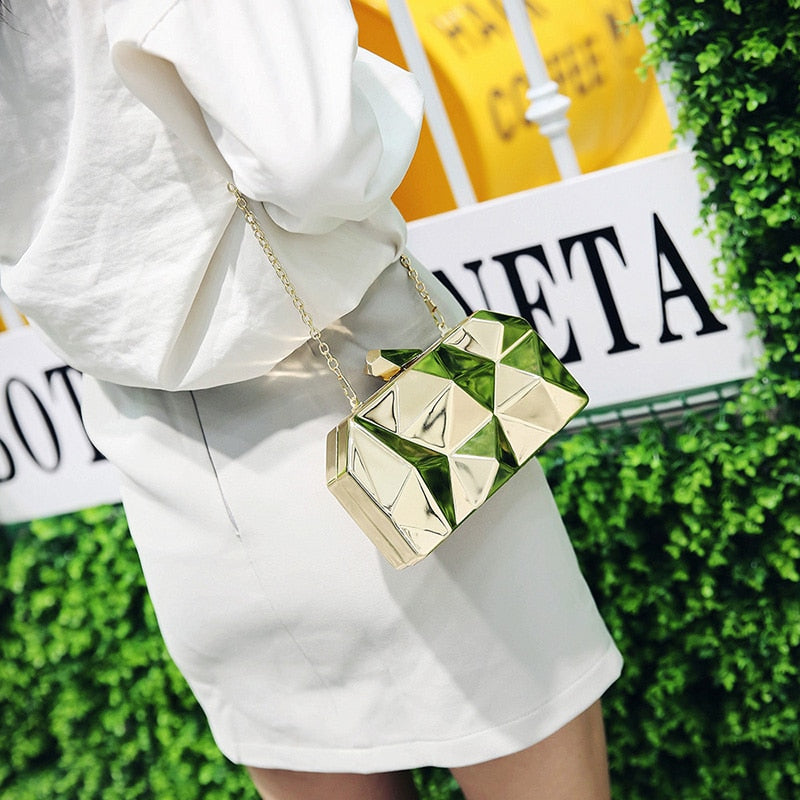 Metal Clutch Hexagon Mini Party Chain Purse