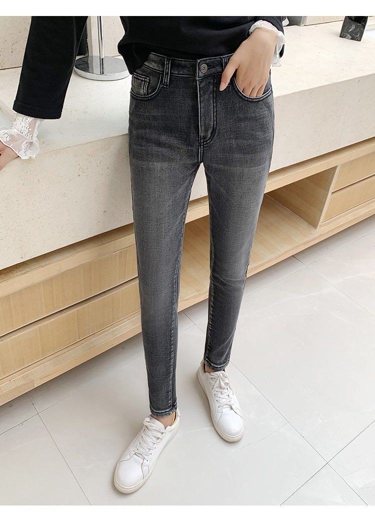 Denim Velvet Lined Women's Skinny Jeans