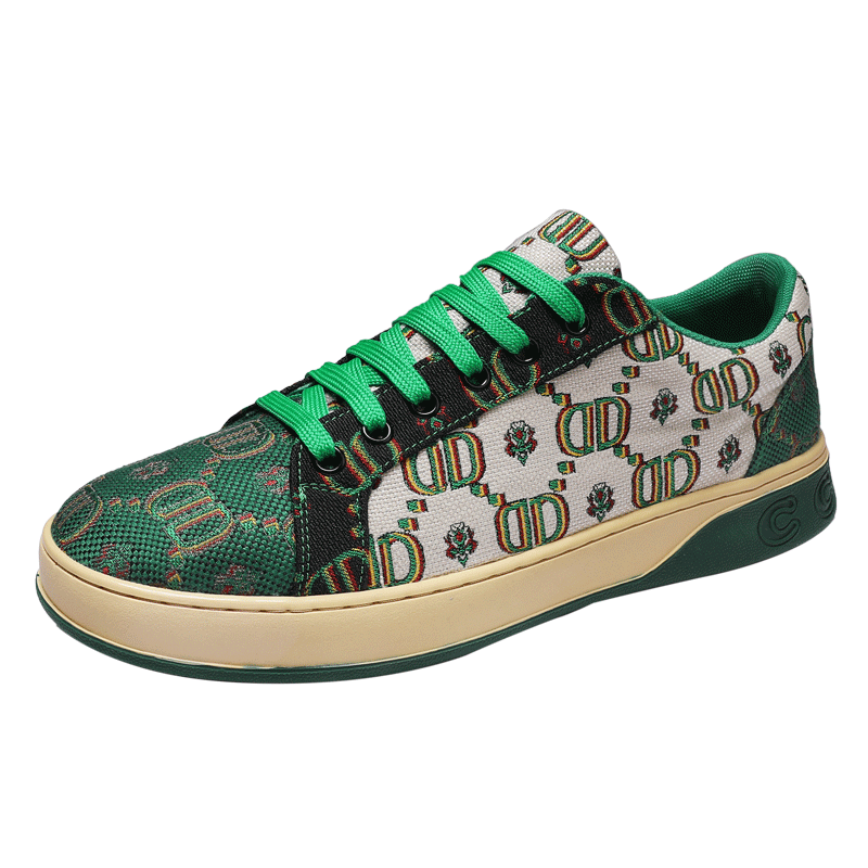 Men's Replica High End Monogram Lucky Green G Print Lace Up Sneakers