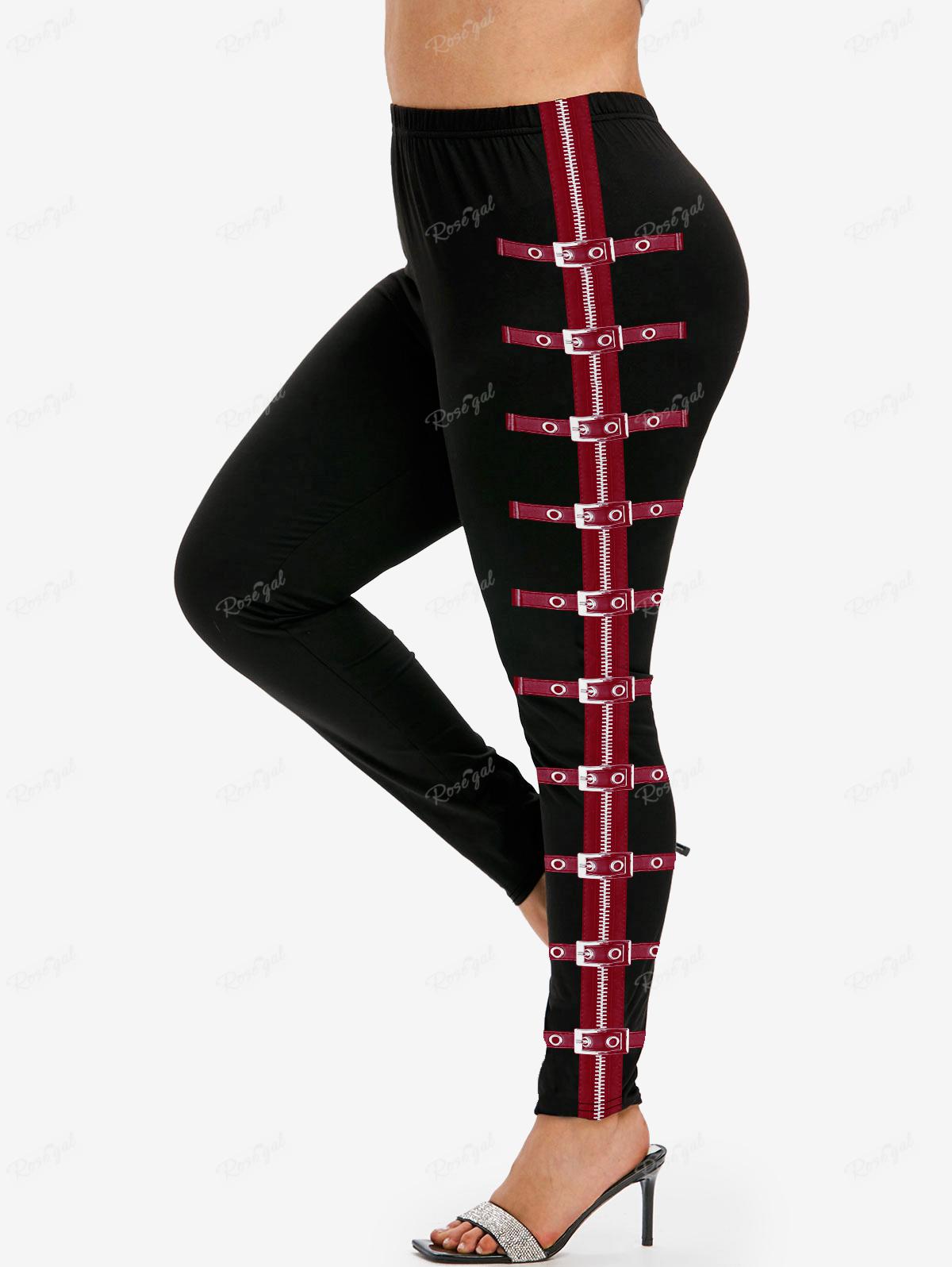 Gothic 3D Zipper Buckles Printed Oversized Skinny Leggings