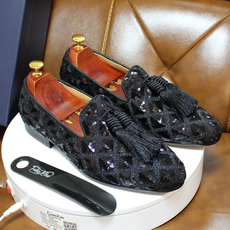 Mens Tassel Loafers Sequin British Dress Shoes