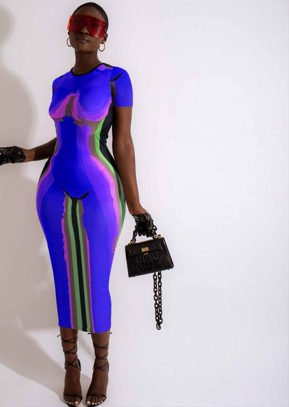 3D Printed Sleeveless O-Neck Bodycon Midi OR Maxi Dress