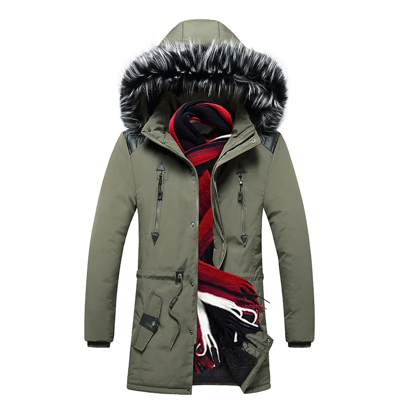 Men's Fur Hooded Padded Zipper Coat