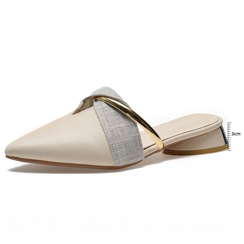 Low Heel Mule Pointed-Toe Slip On Flat Shoes