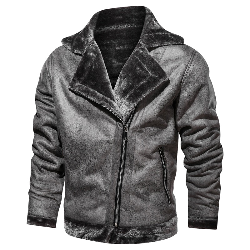 Faux Fur/PU Leather Men's Retro Jacket