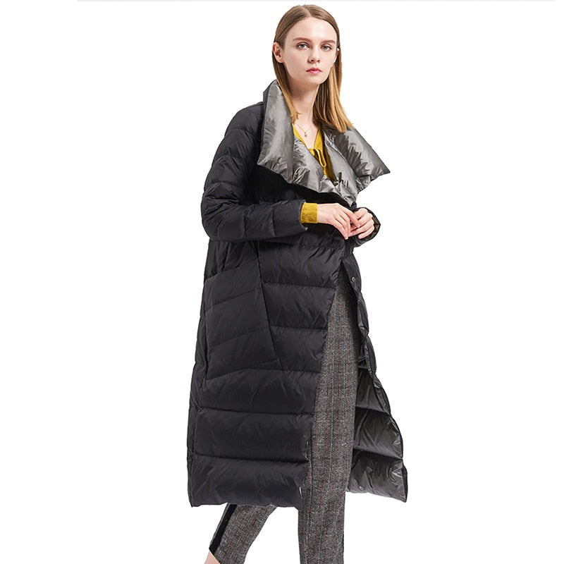 Women's Double Sided Down Down Coat Double Breasted Trench Coat