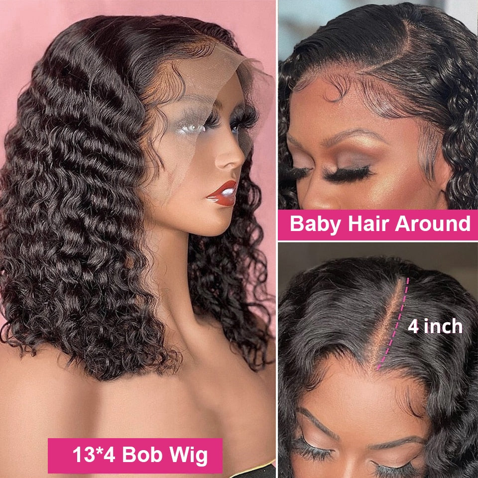 Brazilian Deep Wave Frontal Wig Human Hair Jerry Curl Bob Pre-Plucked Wigs