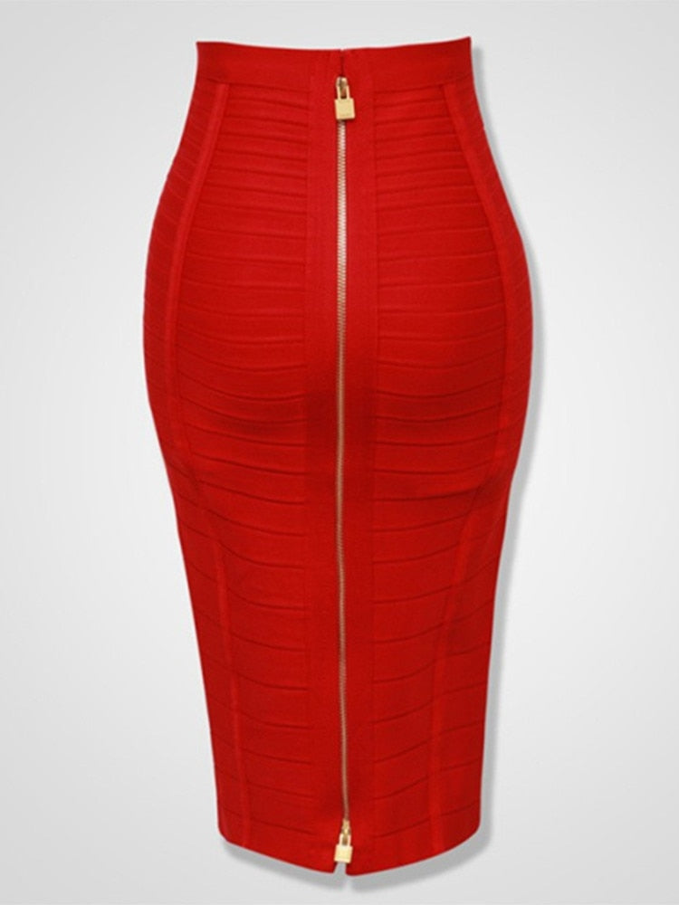 Solid Zipper Back Bandage Elastic Maxi Pencil Skirt