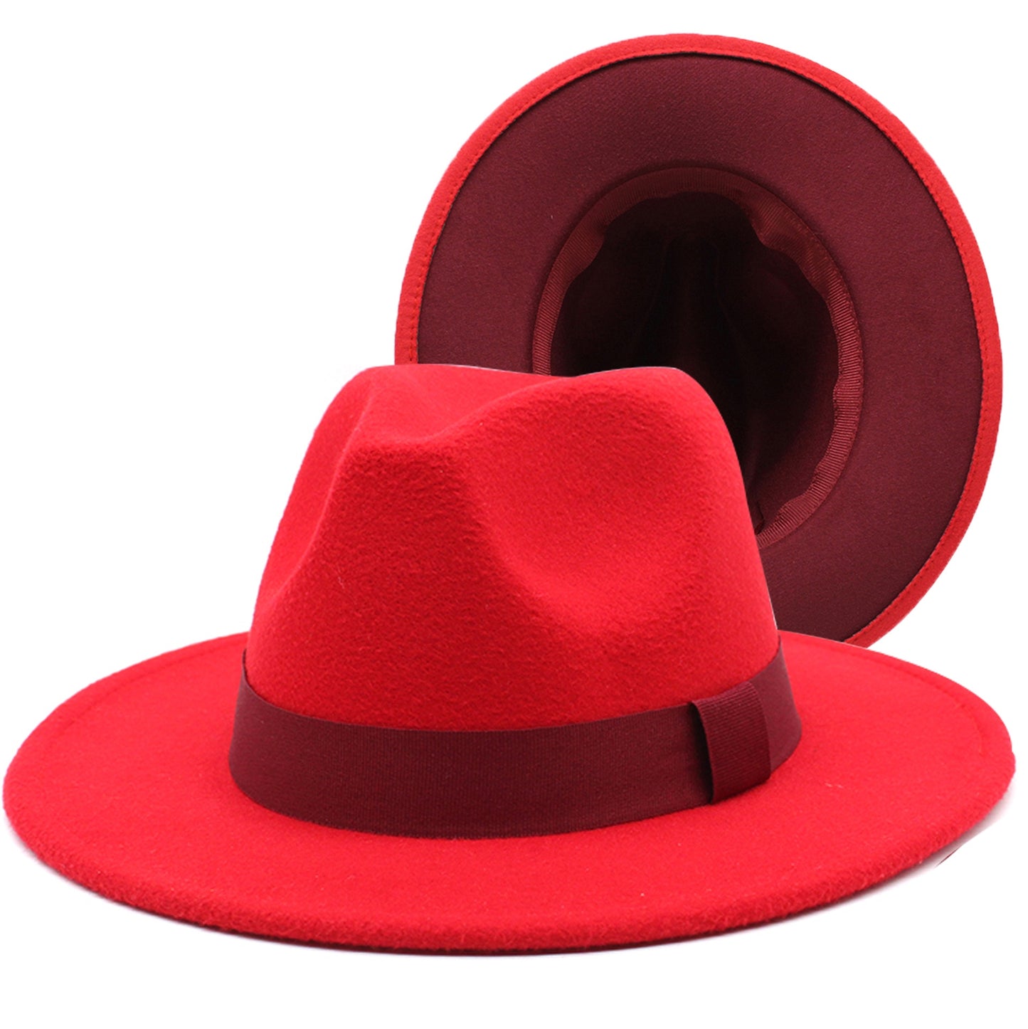 Patchwork Wide Brim Two Tone Felt Fedora Hat