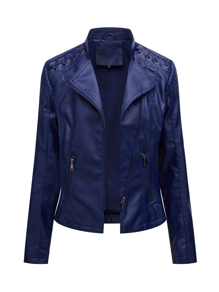 Faux Leather Ladies Zipper Slim Biker Motorcycle Jacket