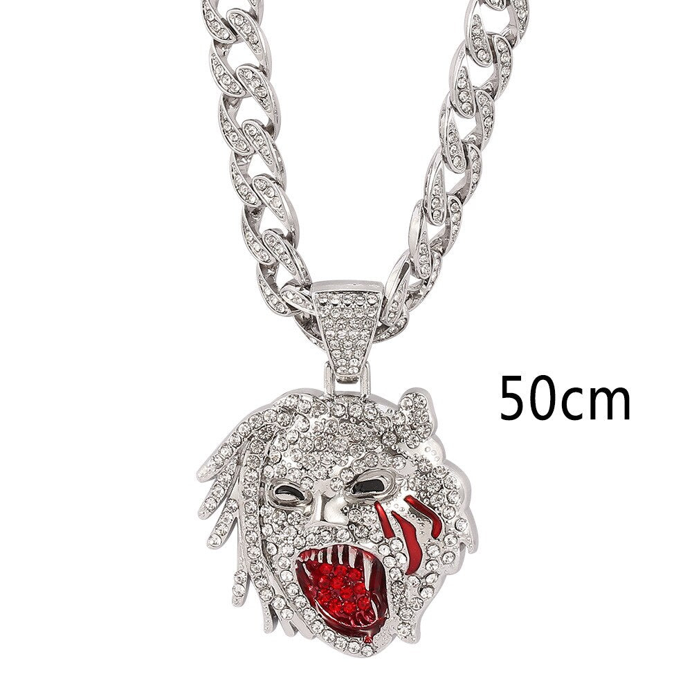 Iced Out Monster Pendant Necklace Miami Gold Cuban Chain Choker Jewelry Mens Gift