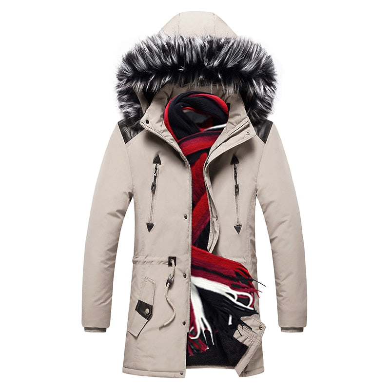 Men's Fur Hooded Padded Zipper Coat