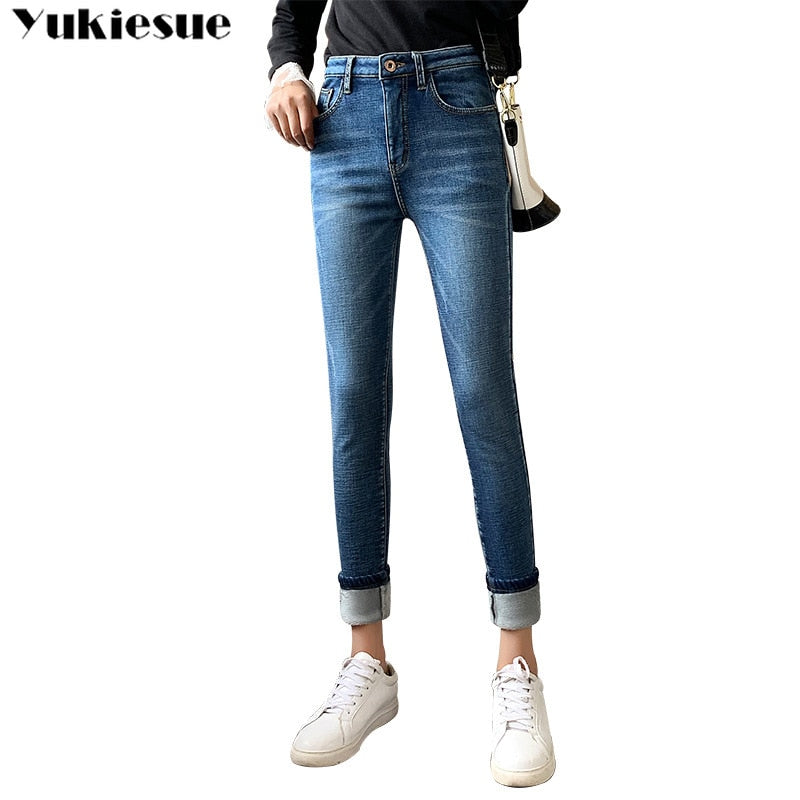 Denim Velvet Lined Women's Skinny Jeans