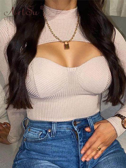 Round Neck Skinny Cut Out Crop Top