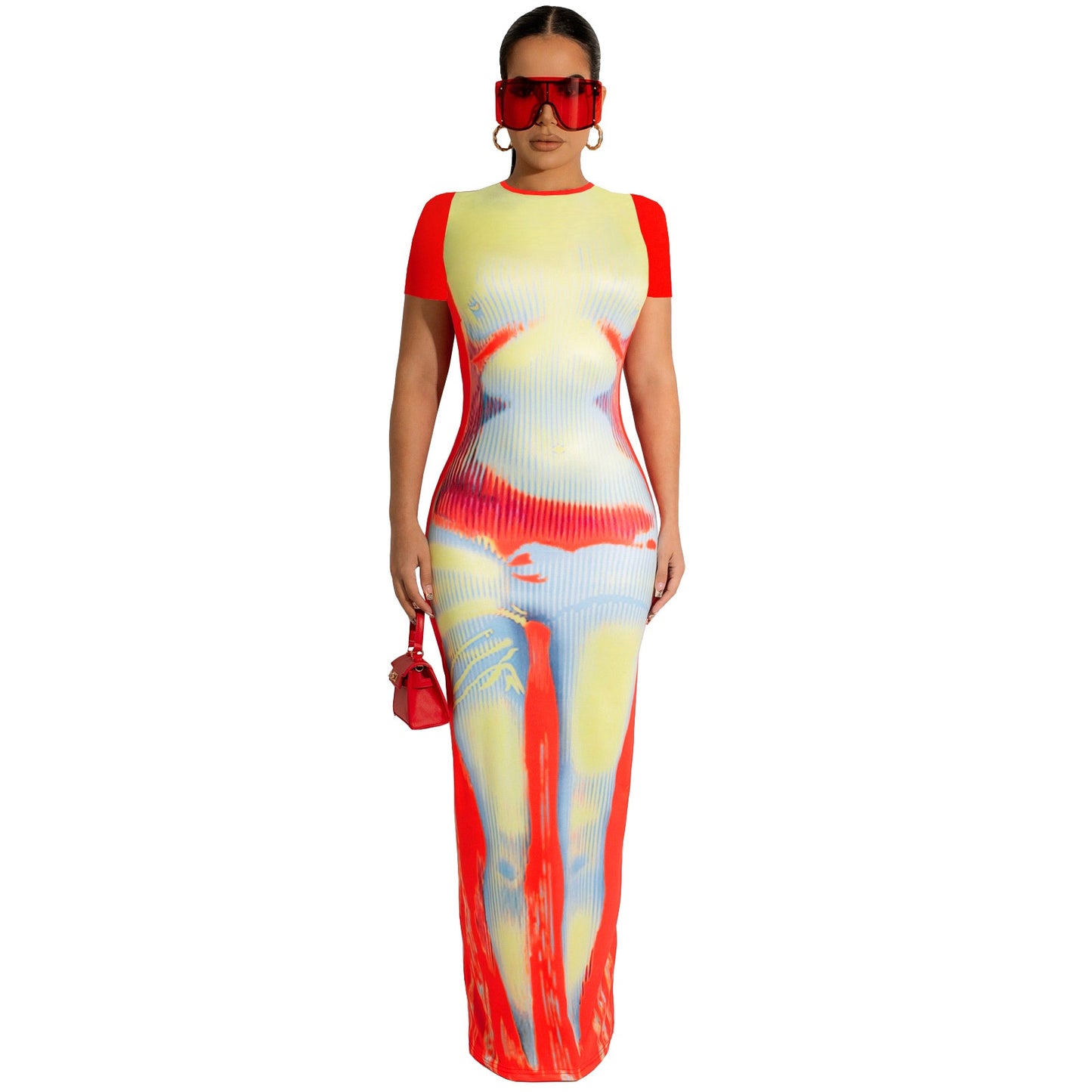 3D Printed Sleeveless O-Neck Bodycon Midi OR Maxi Dress