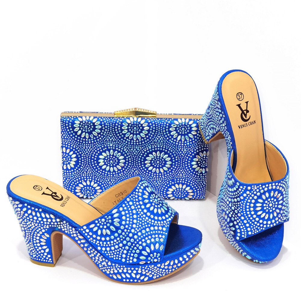 African Print Open Toe Slip On Platform Heel Sandals + Matching Clutch Purse Shoe & Purse Set