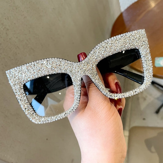 Glitter Rhinestone Ladies Anti-Blue Light Computer Square Oversized Eyeglasses