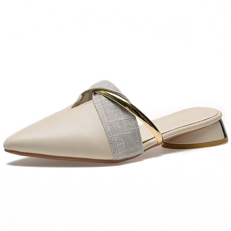 Low Heel Mule Pointed-Toe Slip On Flat Shoes