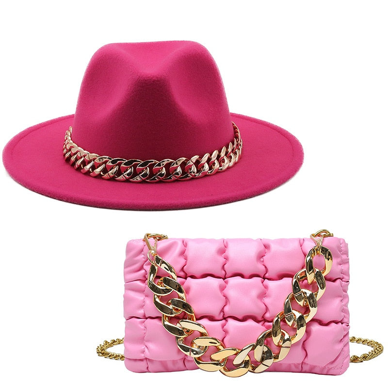 Fedora Gold Chain Hat & Purse Set