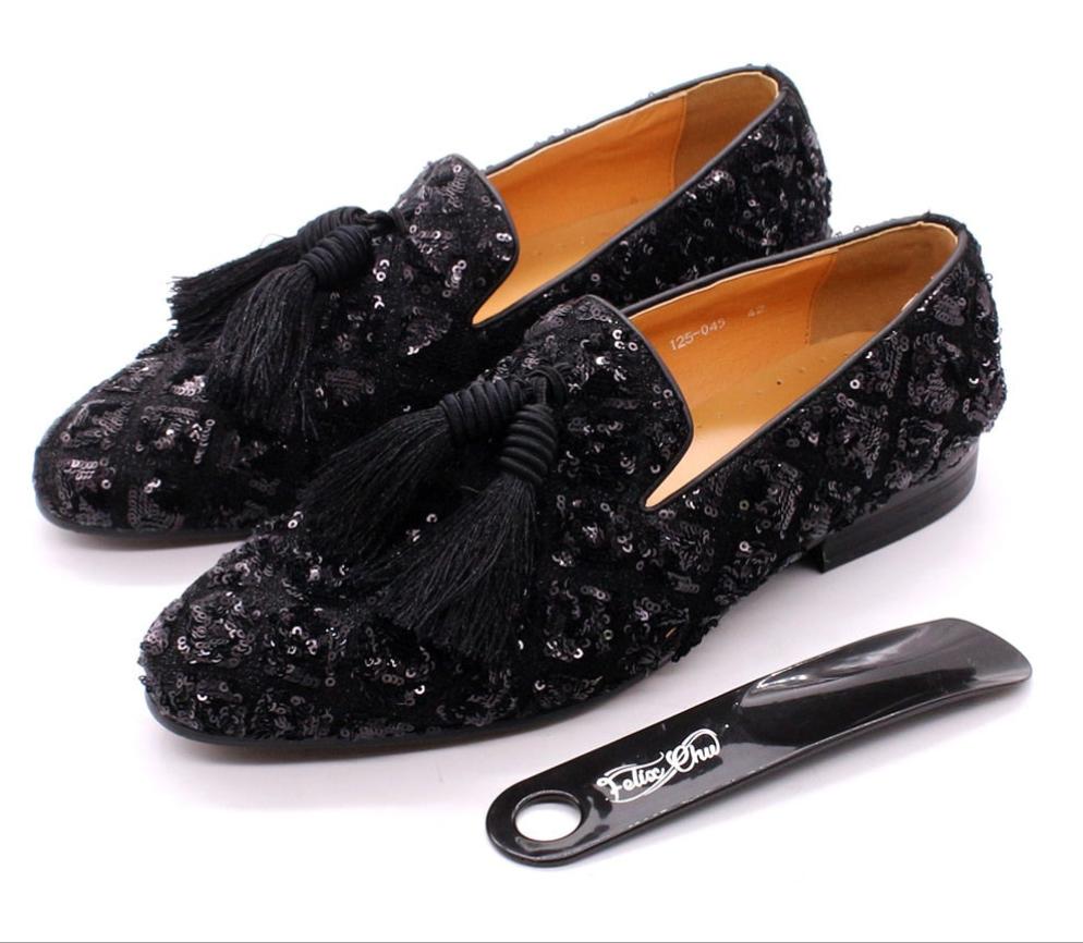 Mens Tassel Loafers Sequin British Dress Shoes