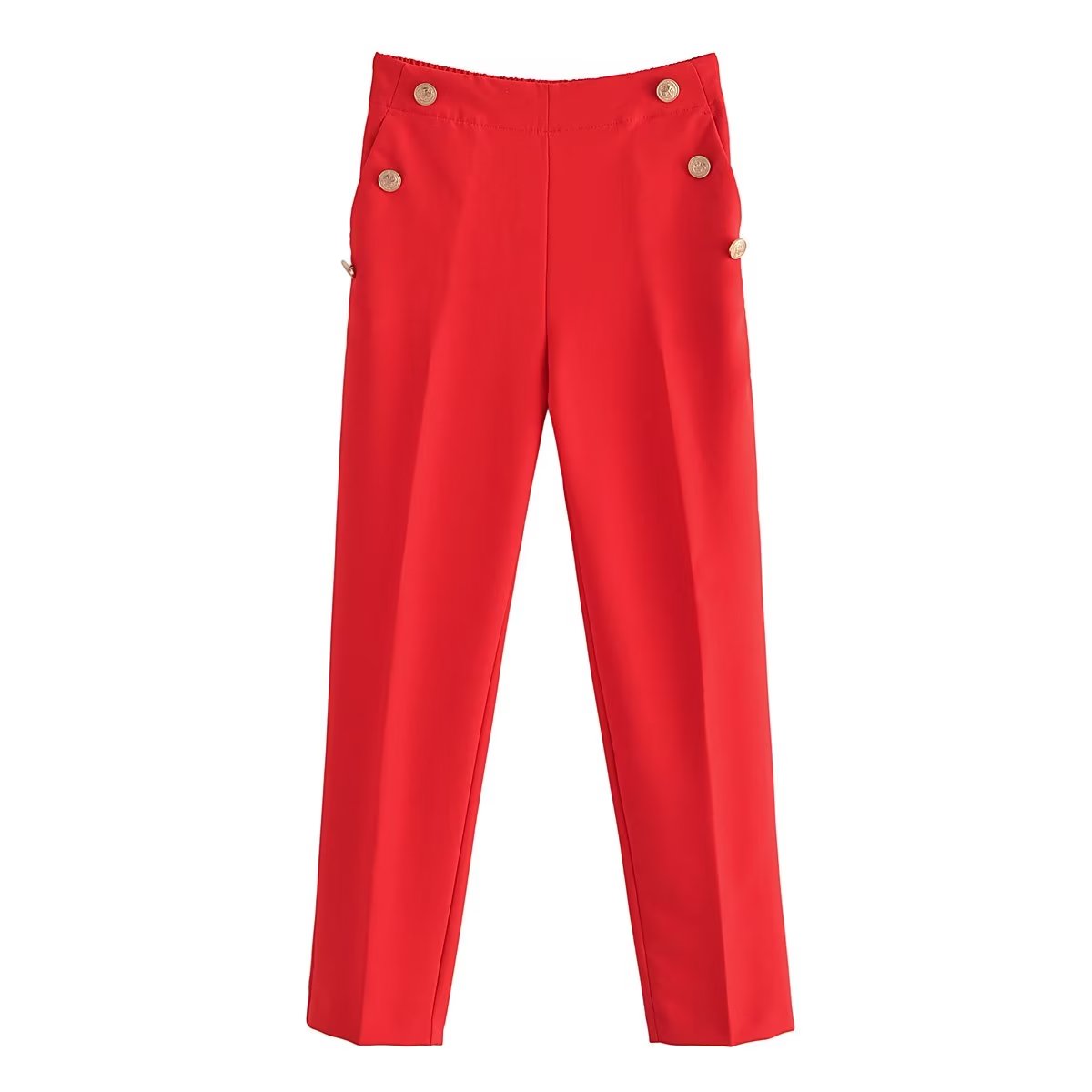 Women's Button Solid Trouser Vintage High Elastic Waist Wide Leg Pants