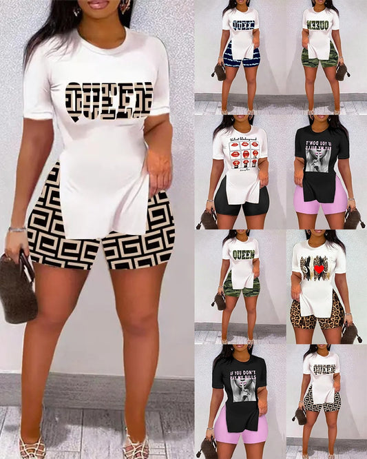 Graphic Print Women's Short Sleeve T-Shirt & Mini Shorts 2-Piece Set