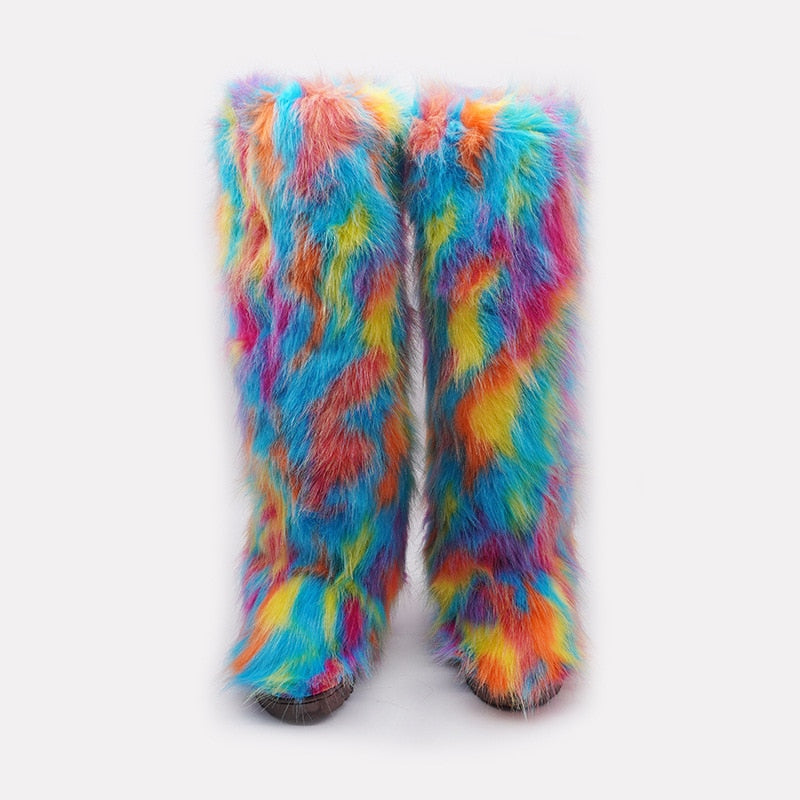 Colorblock/Solid Faux Fur Long Snowboots