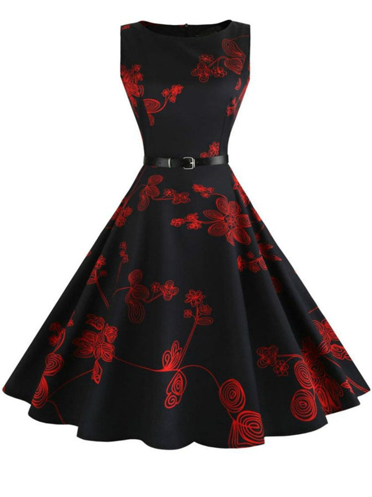 Hepburn 50's 60's Retro Swing A-Line Dress W/ Belt