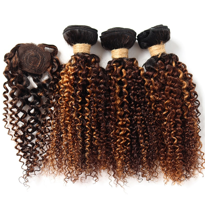 Kinky Curly Bundles With Closure Natural Human Hair Bundles Short Indian Hair Bundles With Circular Closure