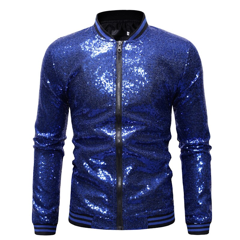 Shiny Sequin Long Sleeve Unisex Zipper Bomber Jacket