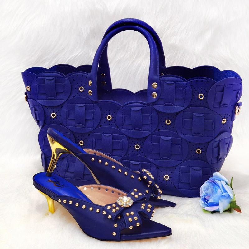 Rivet Style Shoe & Bag to Match in Color Nigerian Design Purse Set