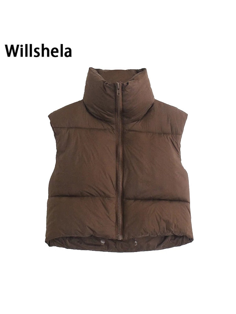 Cropped Ladies Puffer Sleeveless Ladies Down Mini Vest-9 Colors