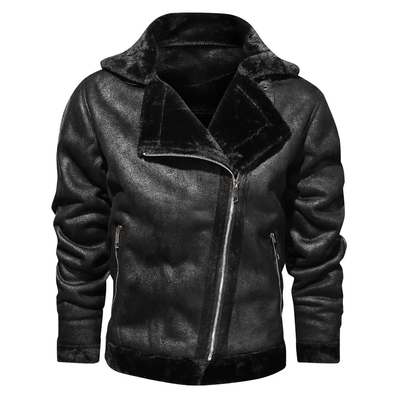 Faux Fur/PU Leather Men's Retro Jacket