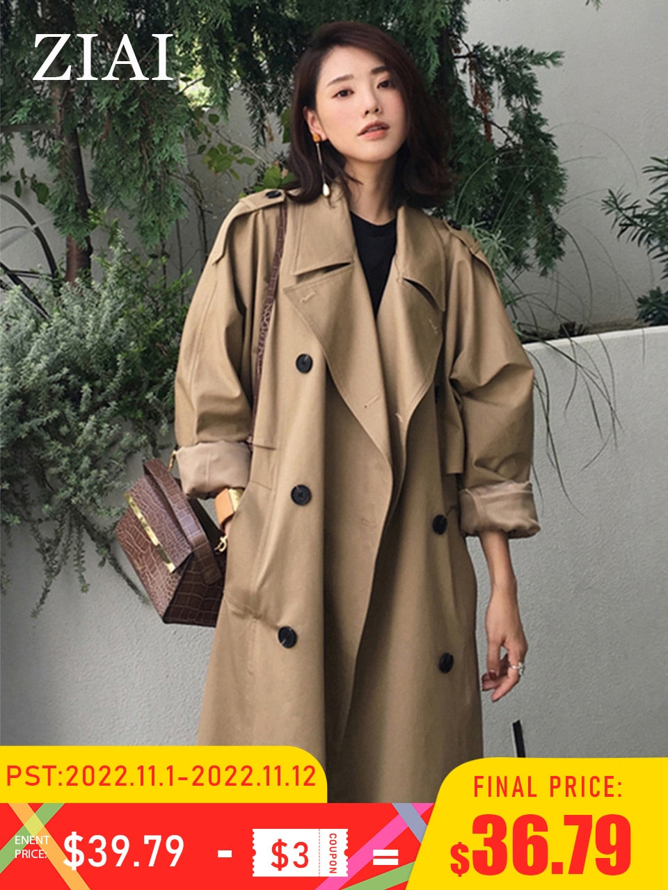 Women's Windbreaker Button Trench Coat