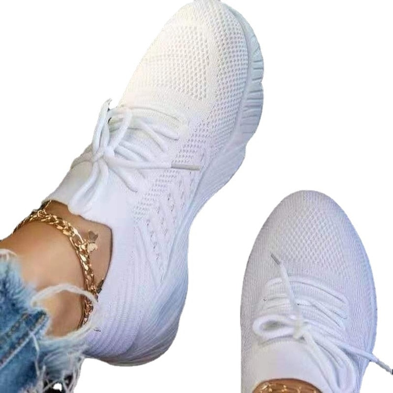 Lace Up Mesh Vulcanized Ladies Sneakers