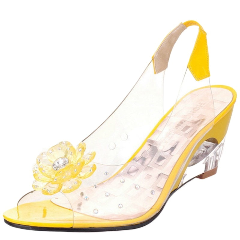 Women's Wedge Flower Print Transparent Open Toe Sandals