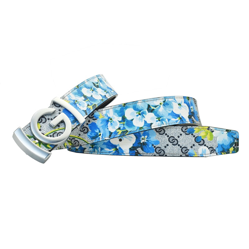 Butterfly GG Bee Designer Monogram Print Women's Leather Belt