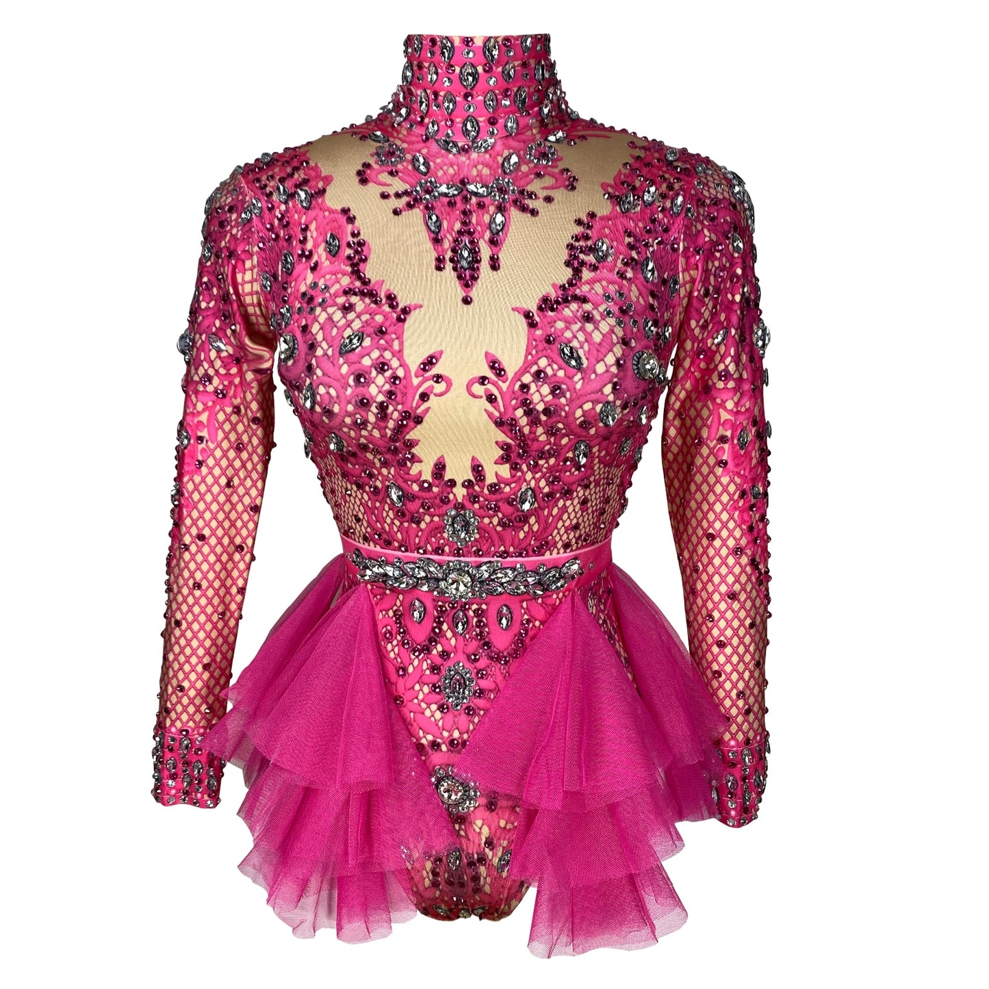 Rhinestone Ruffle Bodysuit Women Big Stretch nightclub Prom Bar concert costume Stage Singer Show dance Leotard