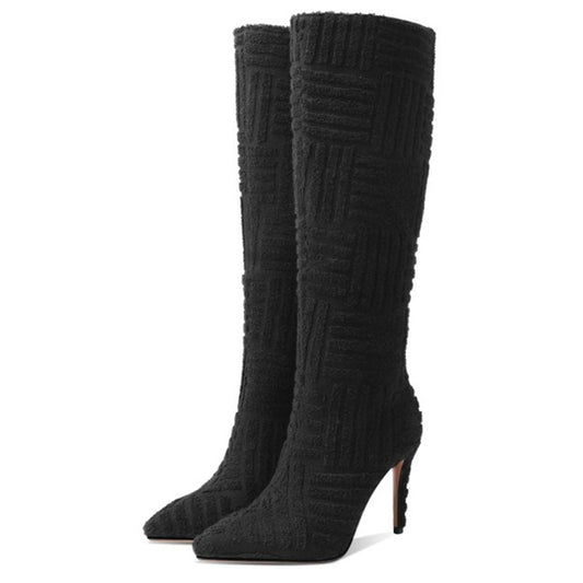 Microfiber Pointed Toe Zipper Knee High Boots