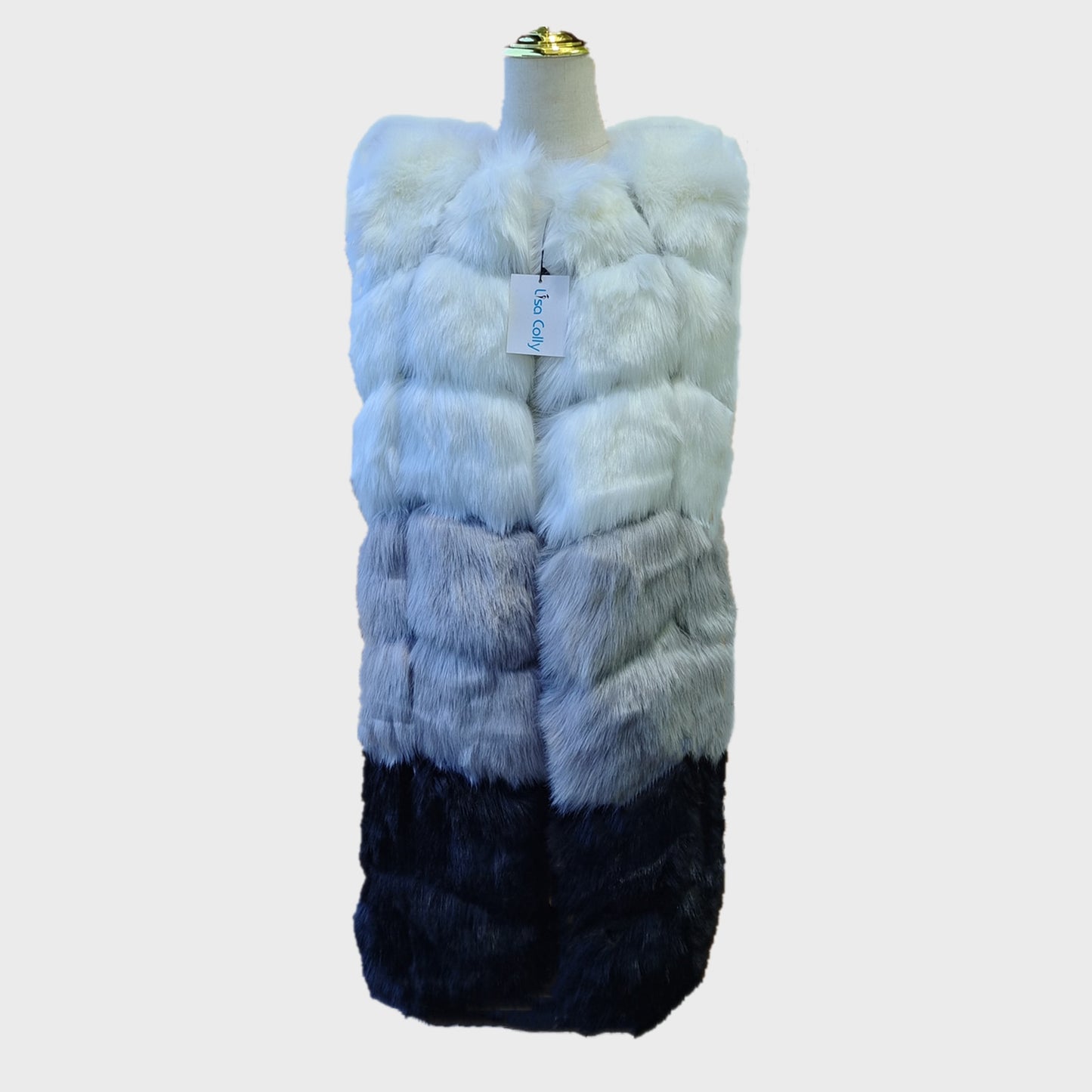 Women's Colorblock Long Faux Fur Vest Coat