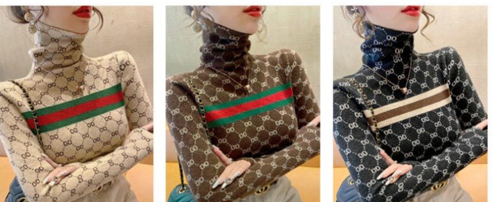 Turtleneck Replica Women's Monogram Jacquard Print Long Sleeve Pullover Sweater