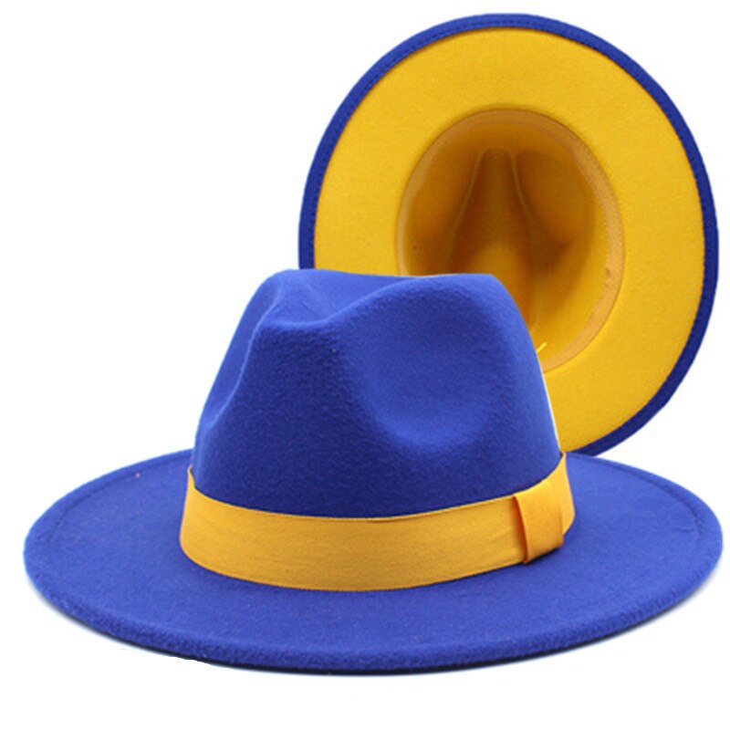 Patchwork Wide Brim Two Tone Felt Fedora Hat