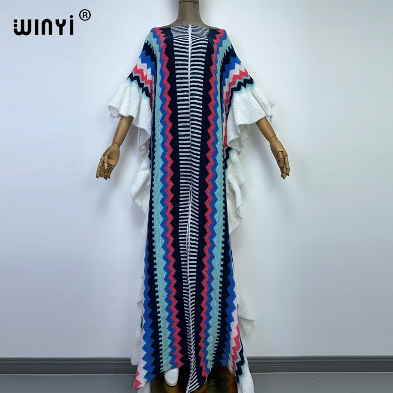 Knitted Rainbow Printed Comfort African Bohemian Dress