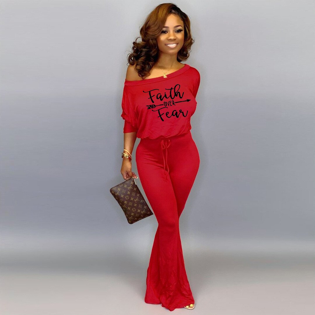 Print Off Shoulder Lace Up 1-Piece Jumpsuits