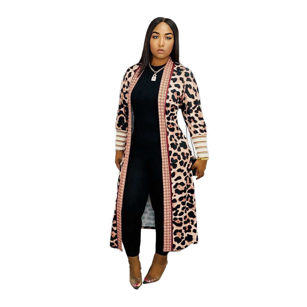 Geometric/Plaid/Leopard Print Ribbed Women's Long Sleeve Maxi Cardigan Sweater