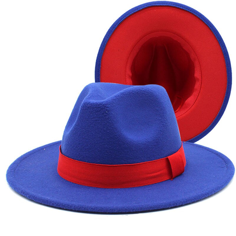 Patchwork Wide Brim Two Tone Felt Fedora Hat