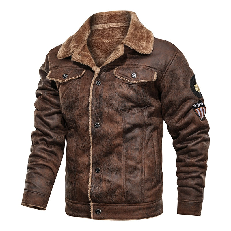 Faux Fur/PU Leather Men's Retro Jacket