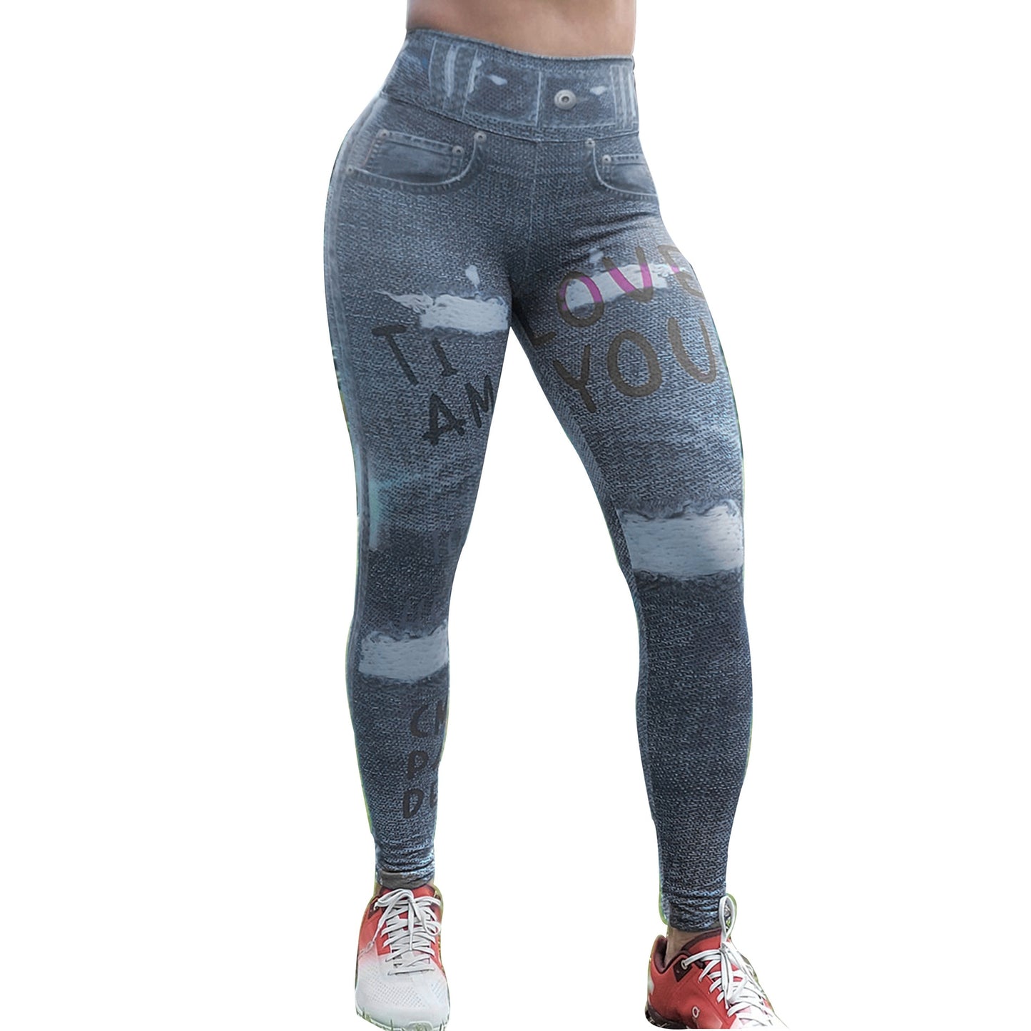 Ripped Jeans 3D Print Push Up Leggings