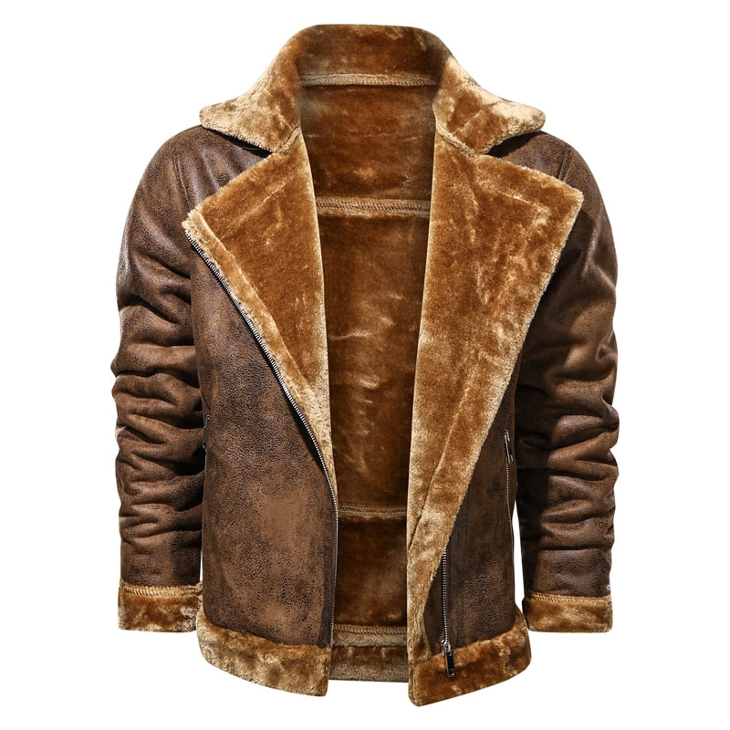 Faux Fur/PU Leather Men's Retro Jacket