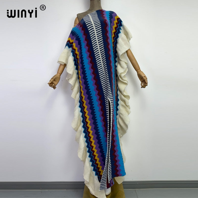 Knitted Rainbow Printed Comfort African Bohemian Dress